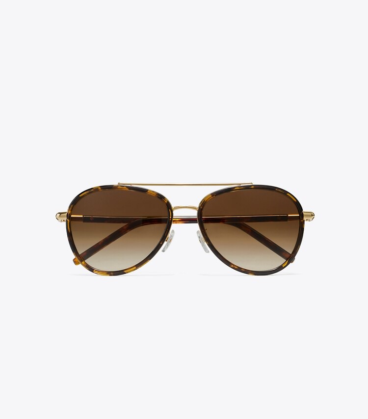 Tory Burch diseñador gafas de sol y anteojos Gafas de sol tipo aviador Eleanor en DARK TORTOISE vista superior