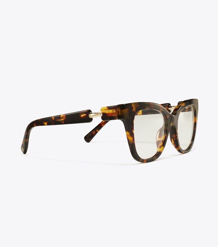 Tory Burch diseñador gafas de sol y anteojos Gafas ojo de gato extragrandes Pierced en DARK TORTOISE detalle