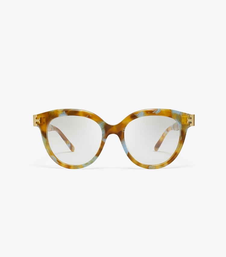 Tory Burch diseñador gafas de sol y anteojos Gafas redondas Eleanor en BLUE HONEY TORTOISE frente