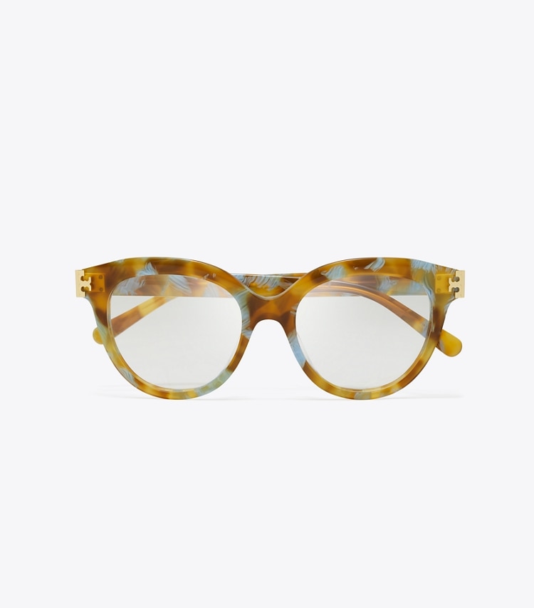 Tory Burch diseñador gafas de sol y anteojos Gafas redondas Eleanor en BLUE HONEY TORTOISE vista superior