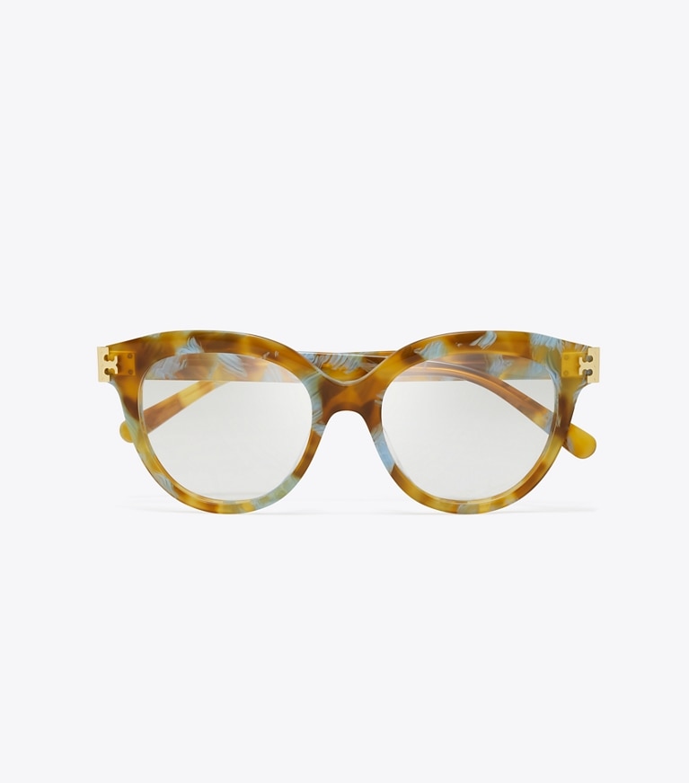 Tory Burch diseñador gafas de sol y anteojos Gafas redondas Eleanor en BLUE HONEY TORTOISE vista superior