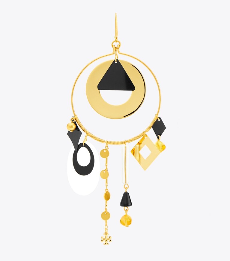 Tory Burch designer earrings Galaxy Hoop Earring in Rolled Gold / Black Multi front