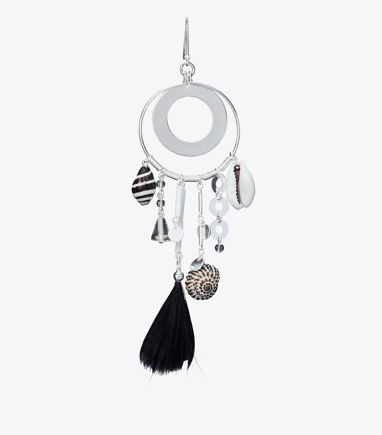 Tory Burch designer earrings Galaxy Hoop Earring in Light Silver / Black detail