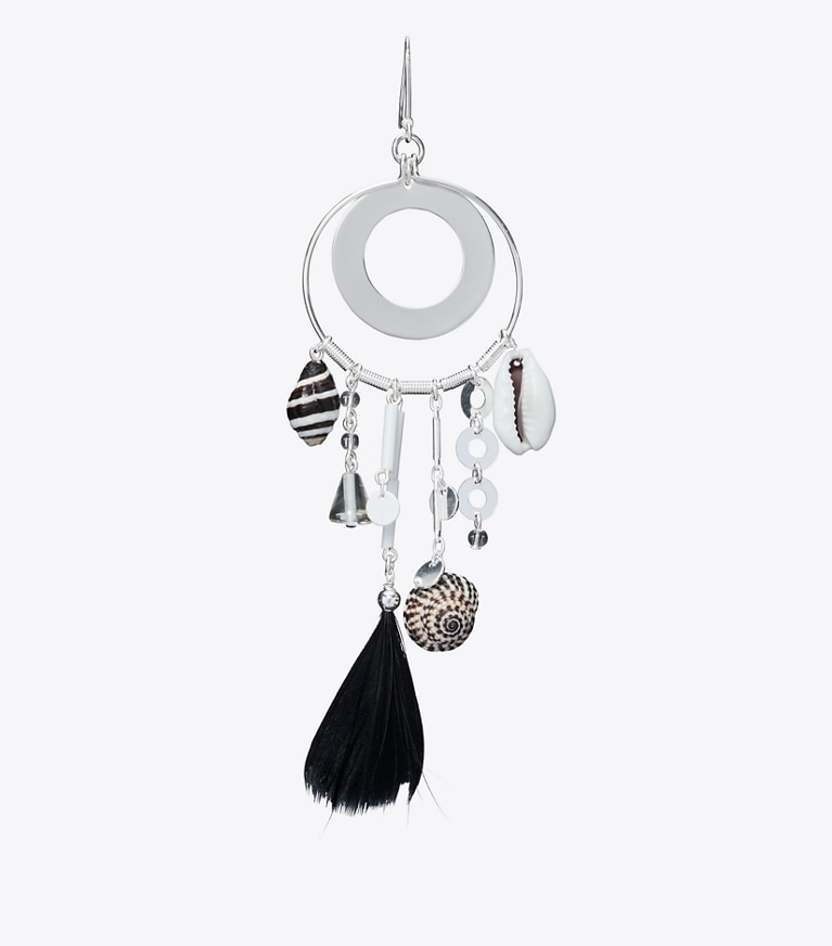 Tory Burch designer earrings Galaxy Hoop Earring in Light Silver / Black front