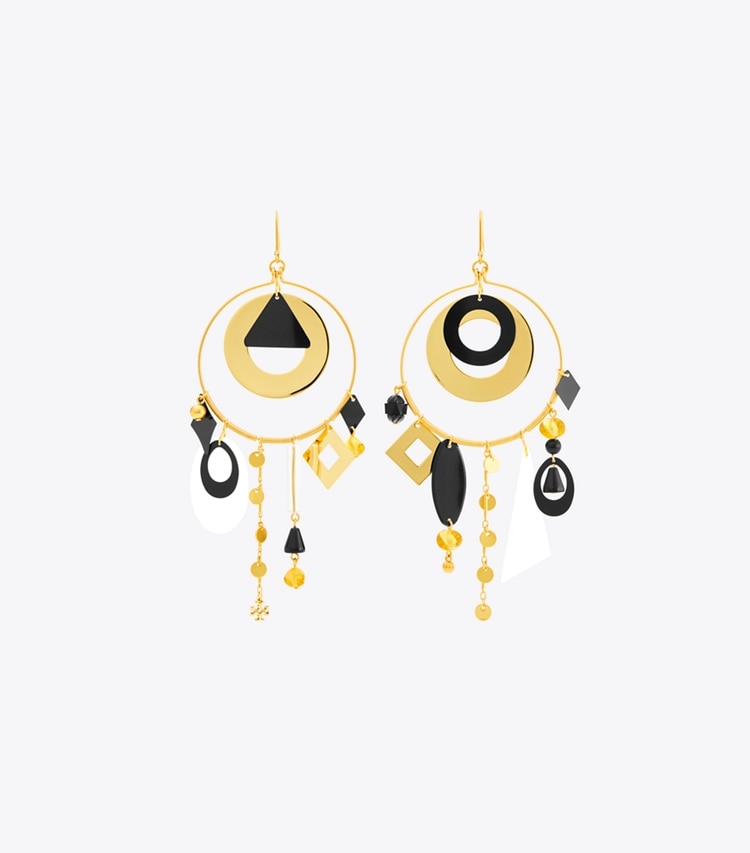 Tory Burch designer earrings Galaxy Hoop Earring in Rolled Gold / Black Multi front