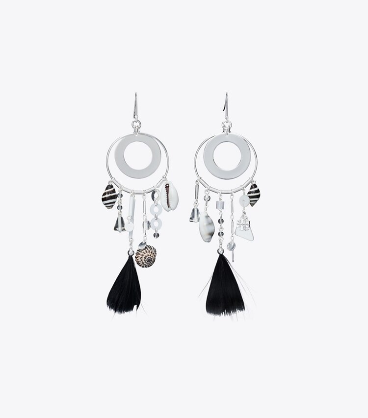 Tory Burch designer earrings Galaxy Hoop Earring in Light Silver / Black front