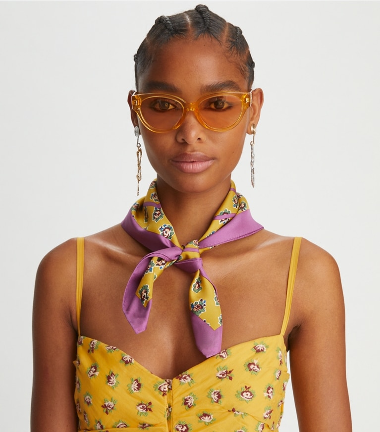 Tory Burch designer scarves Garden Rose Silk Neckerchief in Yellow overhead