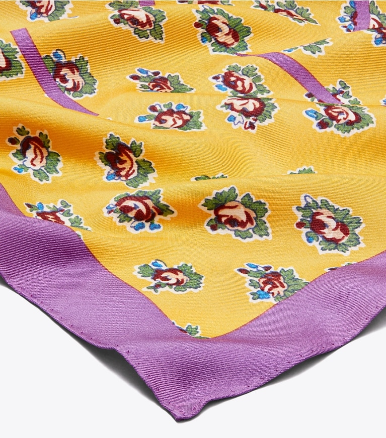 Tory Burch designer scarves Garden Rose Silk Neckerchief in Yellow overhead