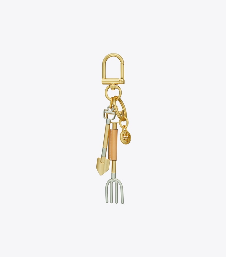 Tory Burch designer bag charms & key rings Garden Tools Key Ring in Gold front