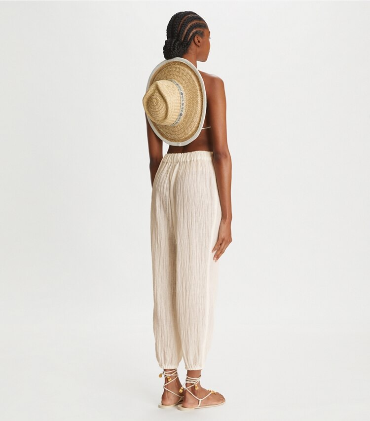Tory Burch designer coverups Gauze Beach Pant in NEW IVORY on model back