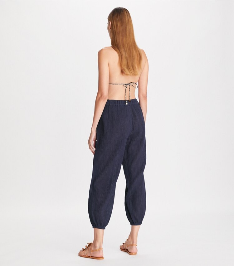 Tory Burch designer coverups Gauze Beach Pant in Tory Navy on model back