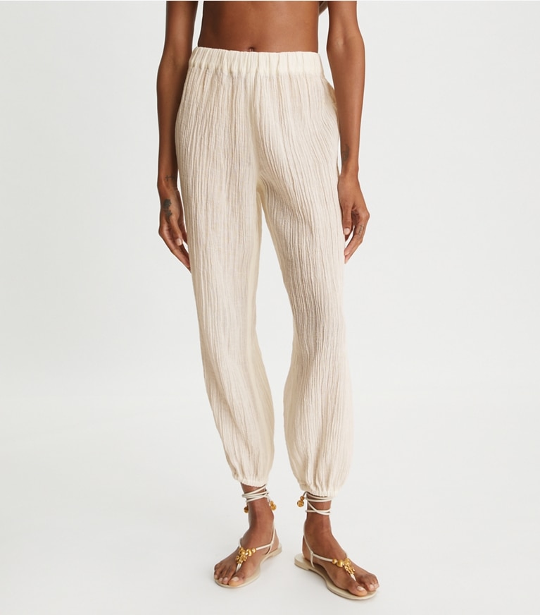 Tory Burch designer coverups Gauze Beach Pant in NEW IVORY front
