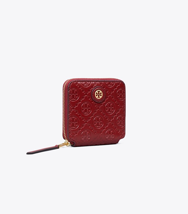 Tory Burch designer geldbörsen Gefaltete Geldbörse aus Leder mit T-Monogramm in JUNEBERRY angle