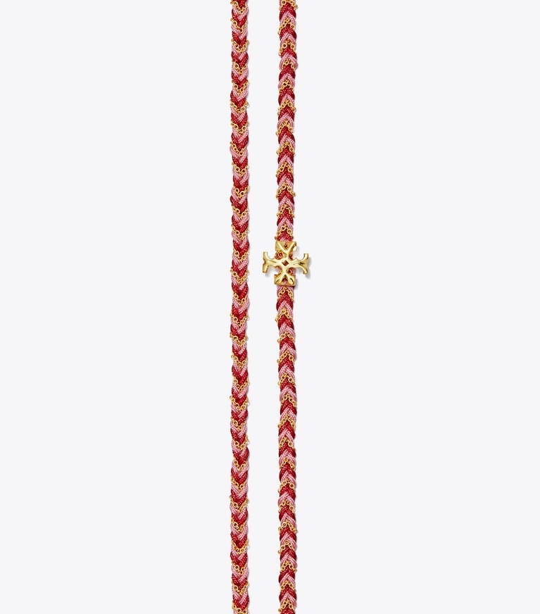 Tory Burch designer halsketten Geflochtene Kette für Gesichtsmasken in Rolled Brass/Tuscan Wine/Morning Glory front