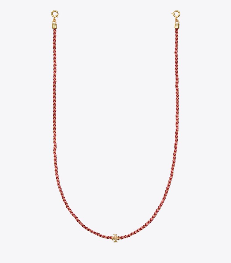 Tory Burch designer halsketten Geflochtene Kette für Gesichtsmasken in Rolled Brass/Tuscan Wine/Morning Glory front