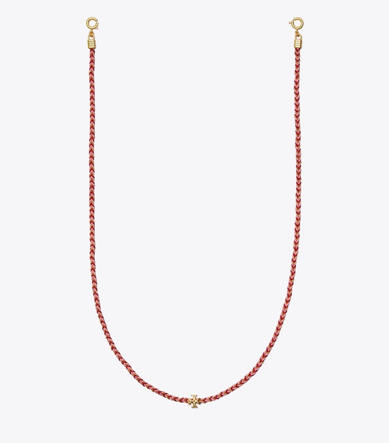 Tory Burch designer halsketten Geflochtene Kette für Gesichtsmasken in Rolled Brass/Tuscan Wine/Morning Glory front