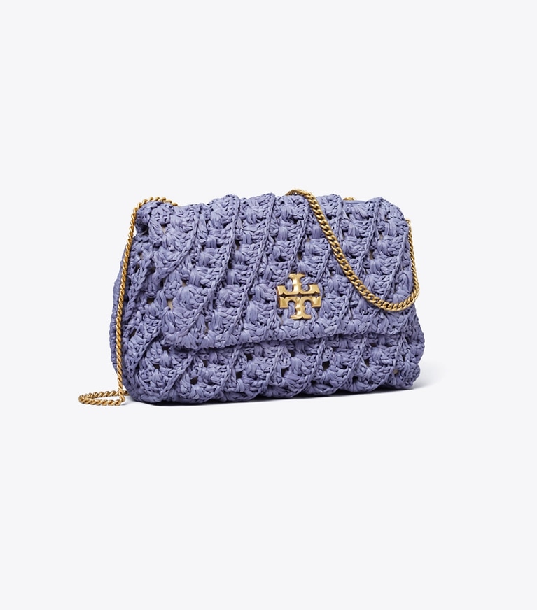 Tory Burch designer crossbody bags Gehäkelte Kira Mini Bag in Dark Lotus angle