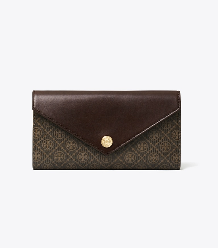 Tory Burch designer geldbörsen Geldbörse im Kuvert-Stil aus beschichtetem Canvas mit T-Monogramm in French Press angle