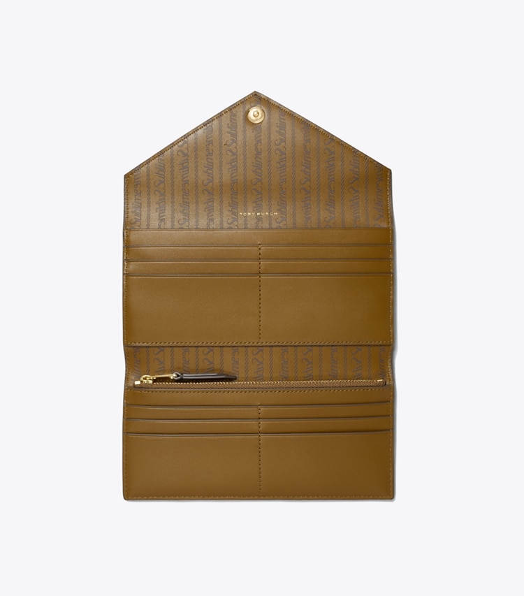 Tory Burch designer geldbörsen Geldbörse im Kuvert-Stil aus beschichtetem Canvas mit T-Monogramm in French Press von oben