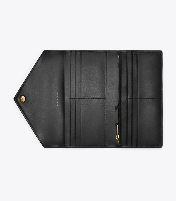 Tory Burch designer geldbörsen Geldbörse im Kuvert-Stil aus Leder mit T-Monogramm in Black von oben