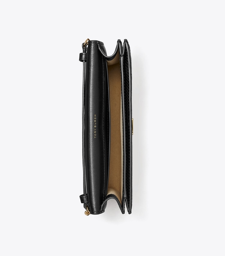 Tory Burch designer kleine taschen Geldbörse im Kuvert-Stil aus Leder mit T-Monogramm und Kette in Black von oben