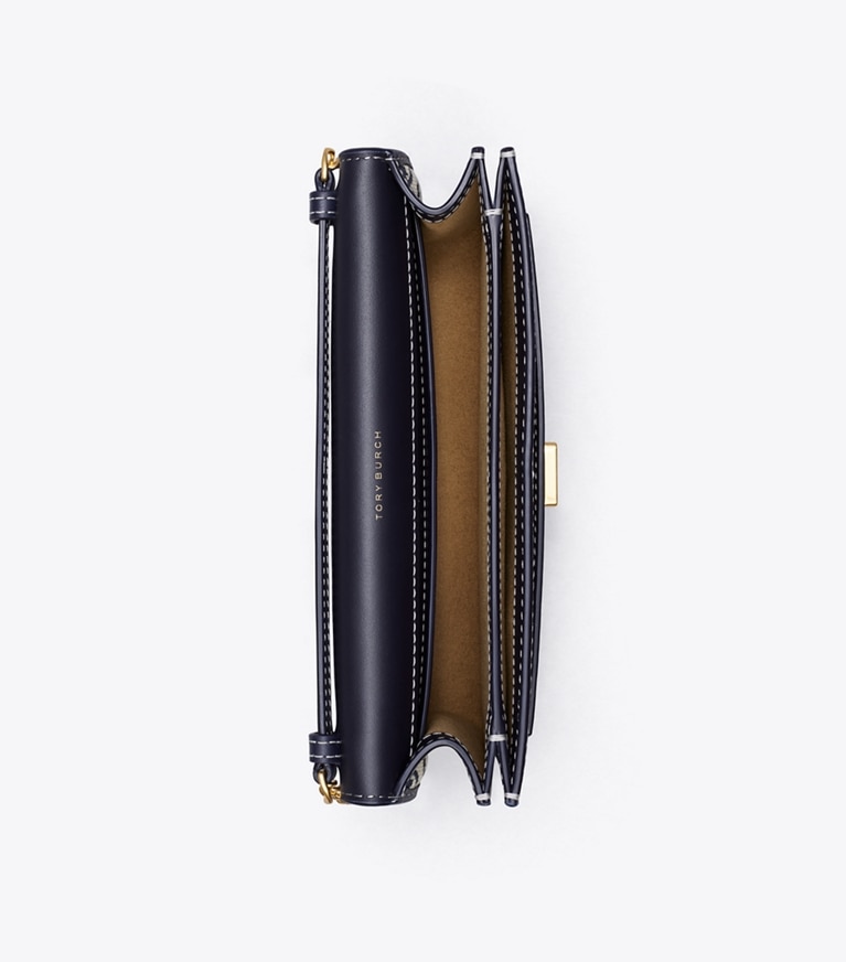 Tory Burch designer kleine taschen Geldbörse mit T-Monogramm und Kette in Tory Navy angle