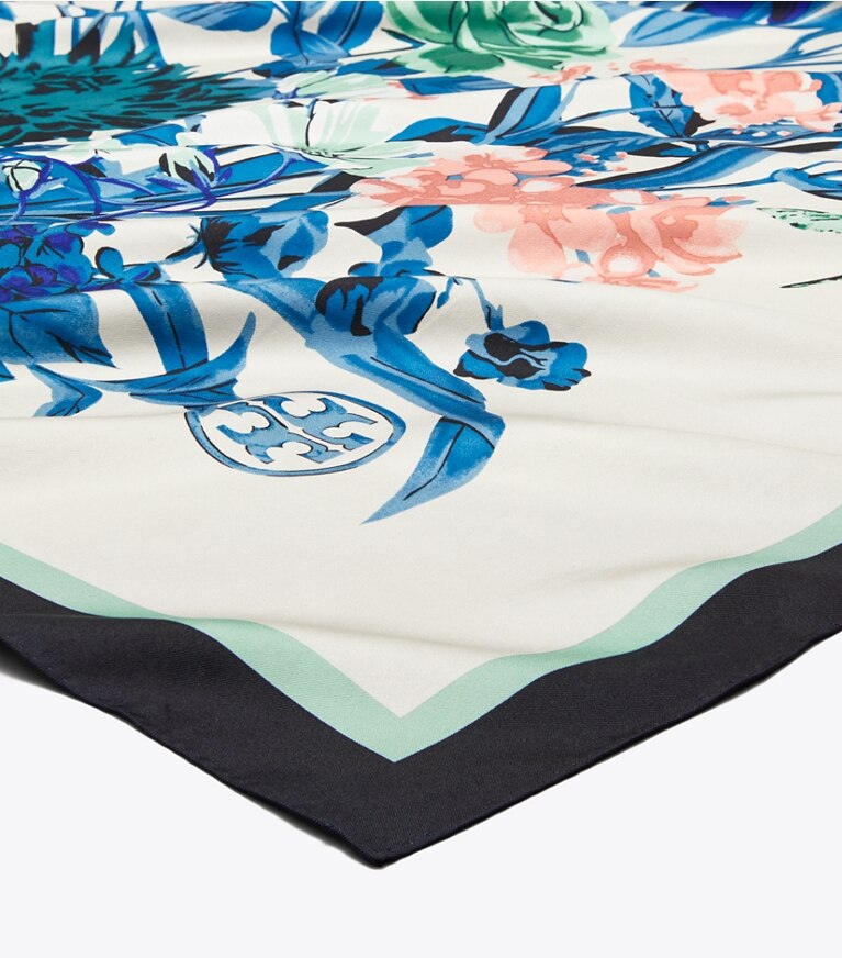 Tory Burch designer scarves Gem Bouquet Silk Square Scarf in Multi overhead