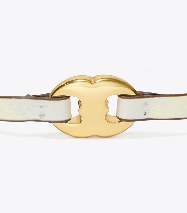 Tory Burch designer bracelets Gemini Leather Bracelet in Light Brass / NEW IVORY detail