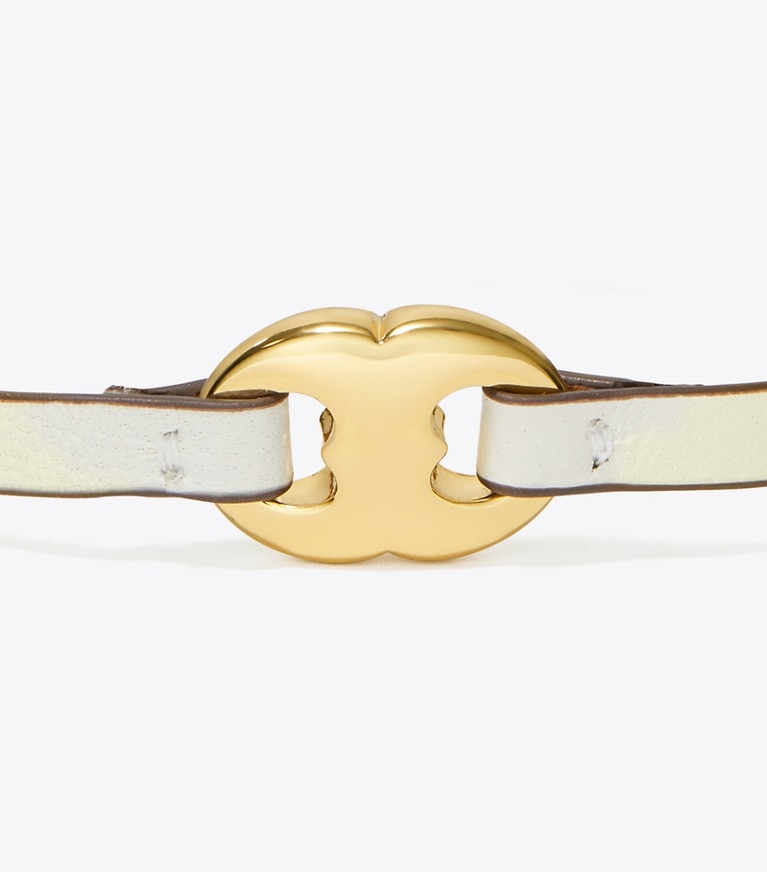 Tory Burch designer bracelets Gemini Leather Bracelet in Light Brass / NEW IVORY front