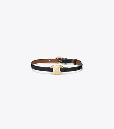 Tory Burch designer bracelets Gemini Leather Bracelet in Light Brass / Black front