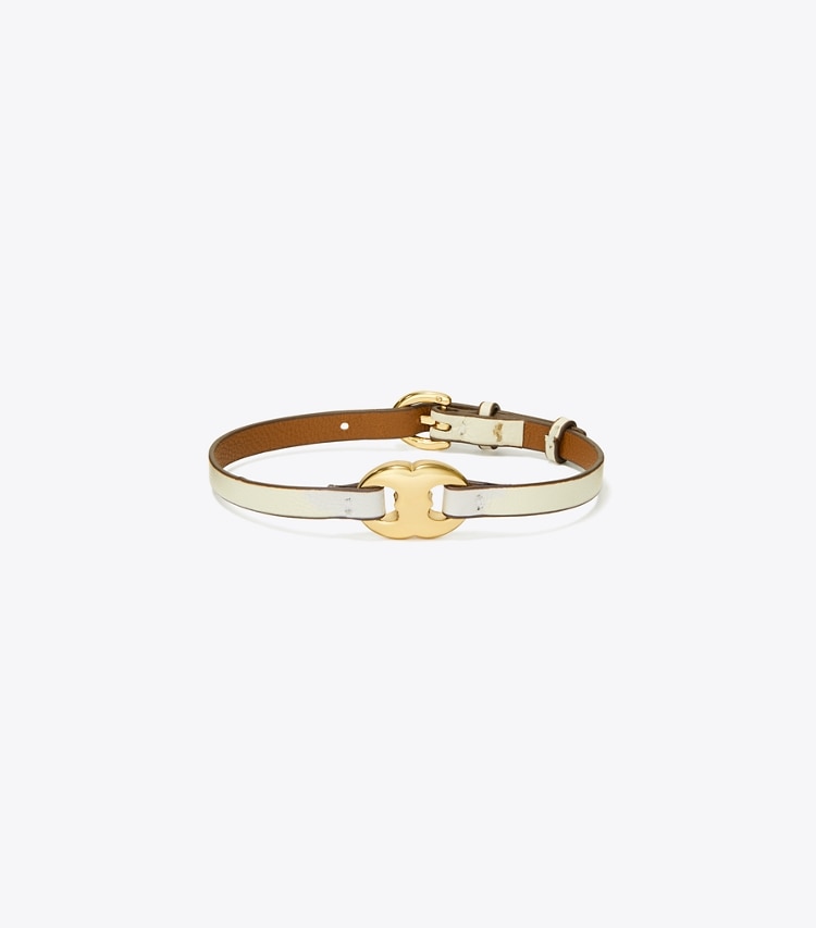 Tory Burch designer bracelets Gemini Leather Bracelet in Light Brass / NEW IVORY front