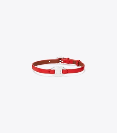 Tory Burch designer bracelets Gemini Leather Bracelet in Light Silver / Red front
