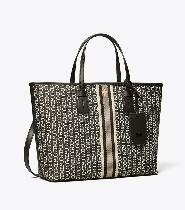 Tory Burch designer tote bags Gemini Link Canvas Small Top-Zip Tote Bag in Black Gemini Link angle