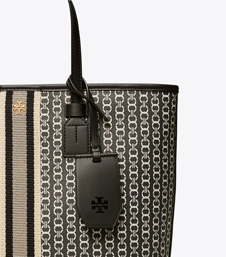 Tory Burch designer tote bags Gemini Link Canvas Small Top-Zip Tote Bag in Black Gemini Link angle