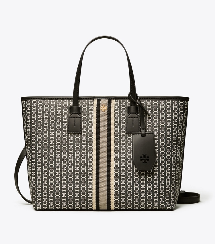 Tory Burch designer tote bags Gemini Link Canvas Small Top-Zip Tote Bag in Black Gemini Link front