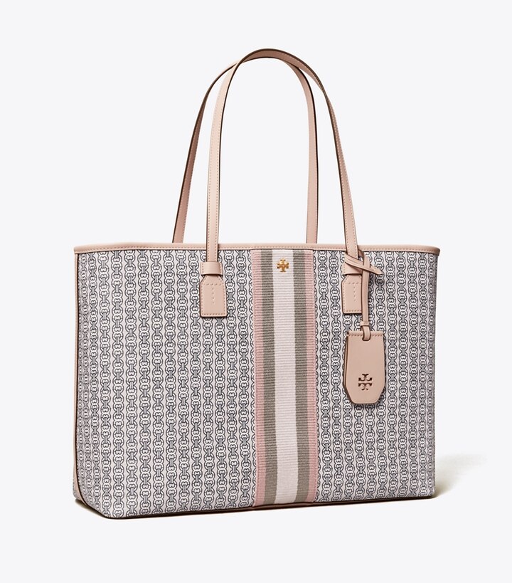 Tory Burch Navy and Pink Canvas Tote