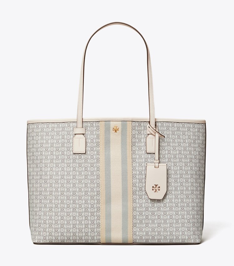 Tory Burch designer tote bags Gemini Link Canvas Tote Bag in New Ivory Gemini Link front