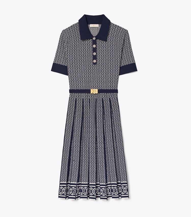 Tory Burch designer dresses Gemini Link Jacquard Dress in Classic Ivory / Tory Navy front