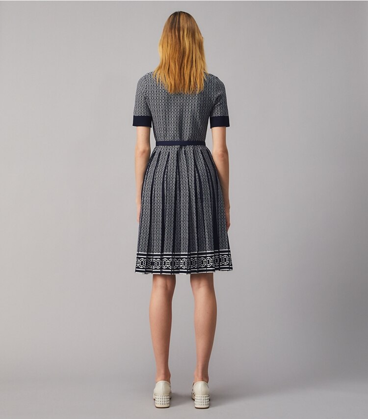 Tory Burch designer dresses Gemini Link Jacquard Dress in Classic Ivory / Tory Navy on model back