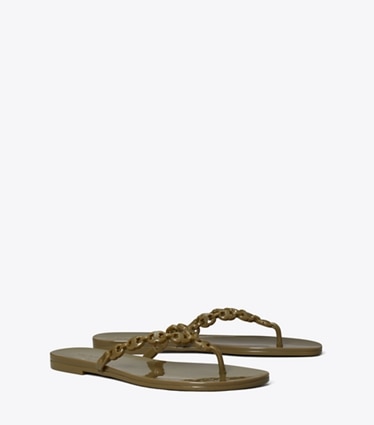 Tory Burch designer sandals Gemini Link Jelly in MOSS ROCK angle