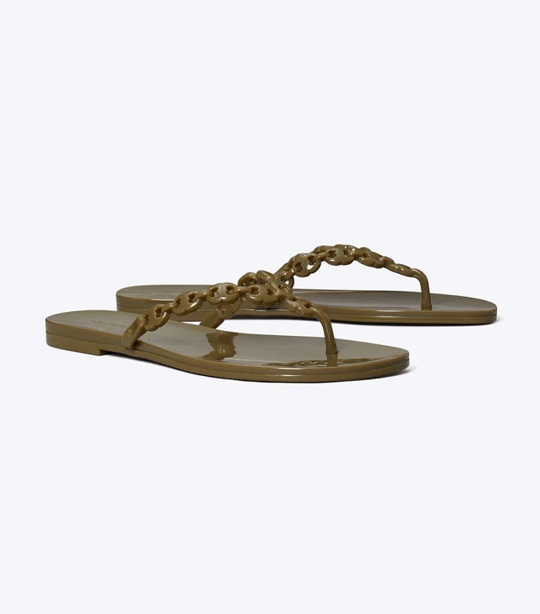 Tory Burch designer sandals Gemini Link Jelly in MOSS ROCK angle