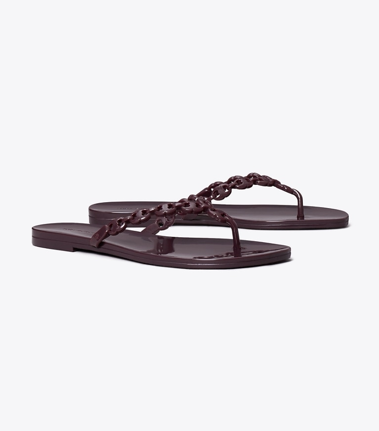 Tory Burch designer sandals Gemini Link Jelly in DARK CARMINE angle