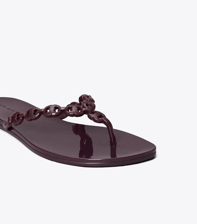Tory Burch designer sandals Gemini Link Jelly in DARK CARMINE detail