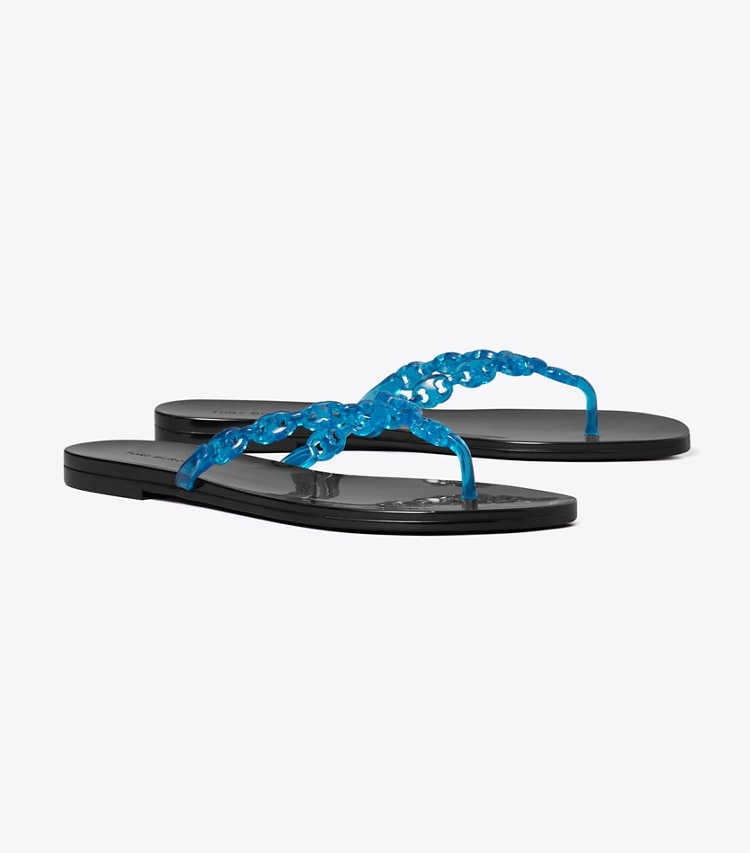 Tory Burch designer sandals Gemini Link Jelly Flip-Flop in DEEP BLUE / PERFECT BLACK angle