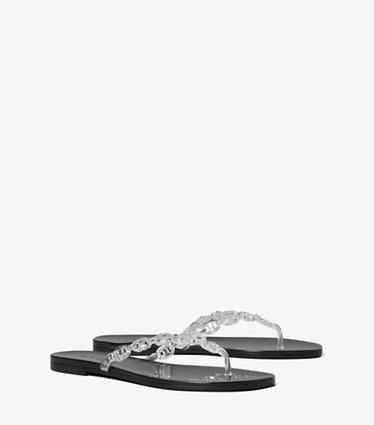Tory Burch designer sandals Gemini Link Jelly Flip-Flop in CLEAR / PERFECT BLACK angle