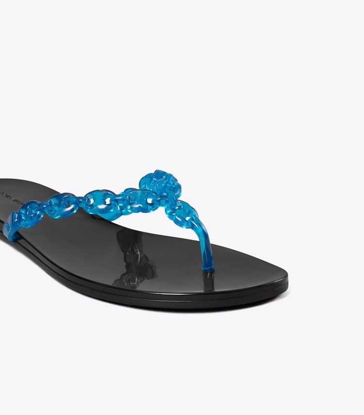 Tory Burch designer sandals Gemini Link Jelly Flip-Flop in DEEP BLUE / PERFECT BLACK detail