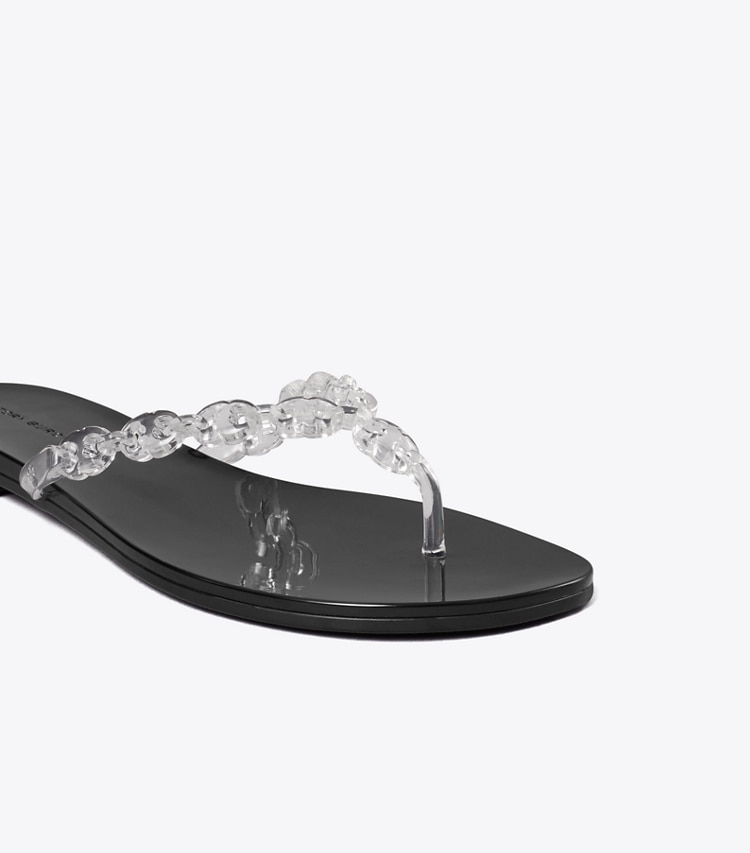 Tory Burch designer sandals Gemini Link Jelly Flip-Flop in CLEAR / PERFECT BLACK detail