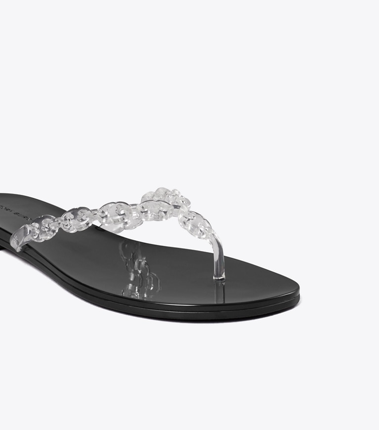 Tory Burch designer sandals Gemini Link Jelly Flip-Flop in CLEAR / PERFECT BLACK detail