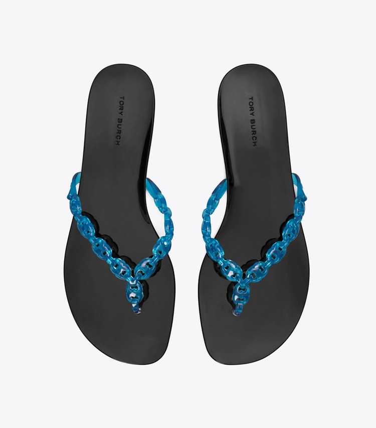 Tory Burch designer sandals Gemini Link Jelly Flip-Flop in DEEP BLUE / PERFECT BLACK overhead