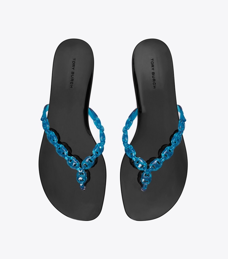 Tory Burch designer sandals Gemini Link Jelly Flip-Flop in DEEP BLUE / PERFECT BLACK overhead